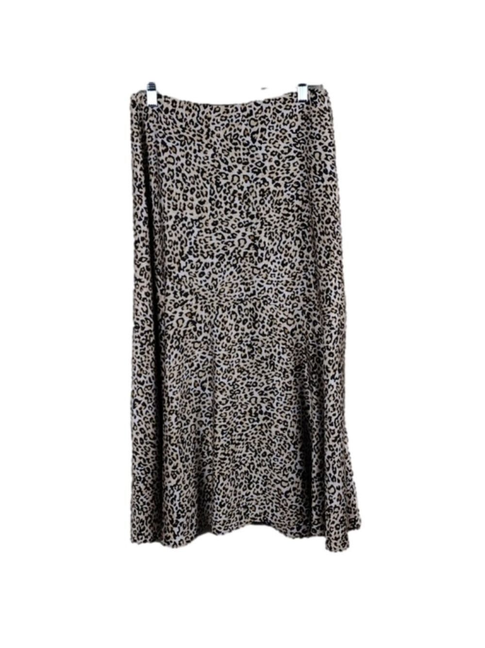 Chico's Tan Multicolored Leopard Print Asymmetrical Waist Pleated Midi Skirt